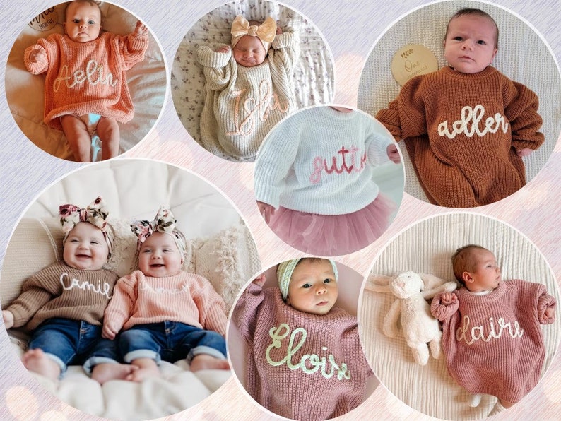 Personalized Baby Sweater with Hand-Embroidered Name