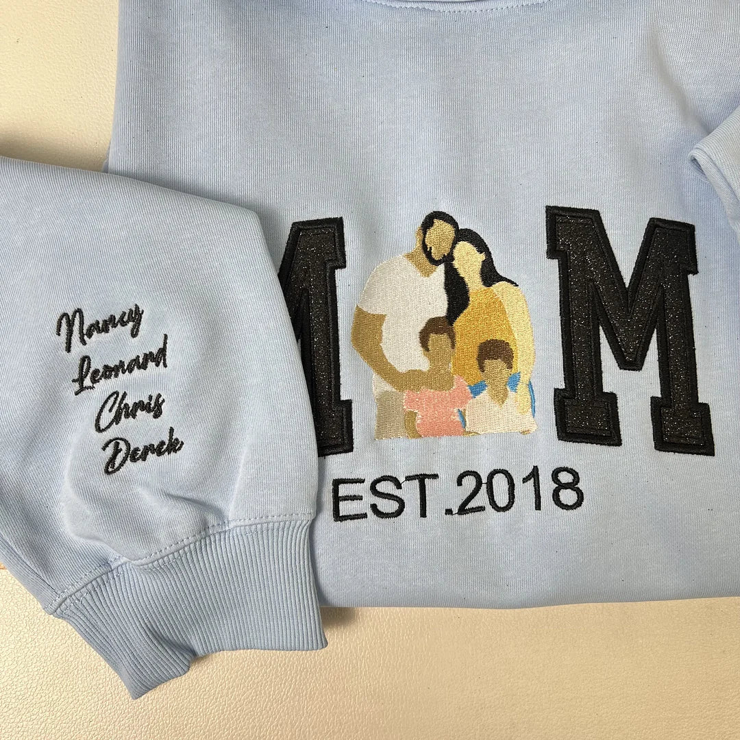 Custom Embroidered Family Photo Glitter Sweatshirt