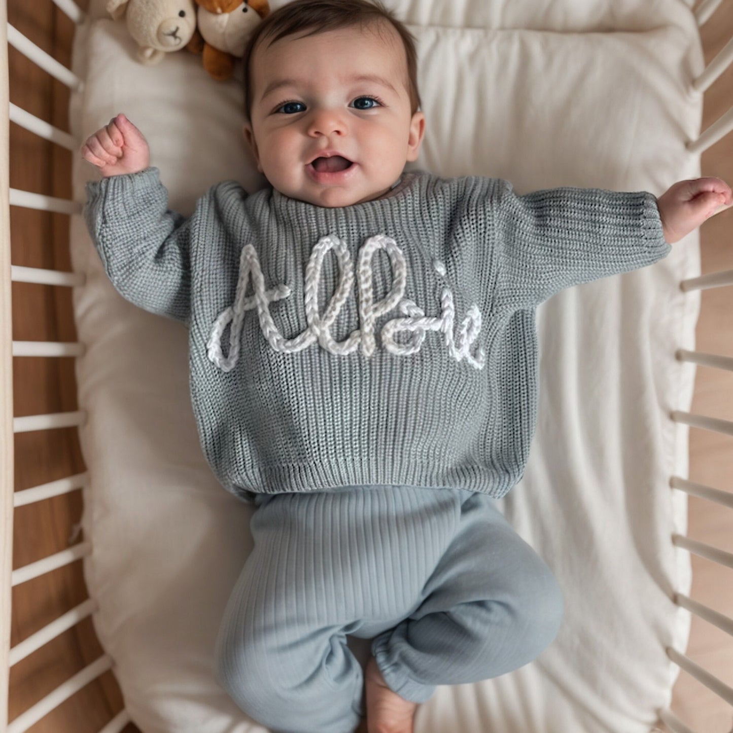 Personalized Baby Sweater with Hand-Embroidered Name