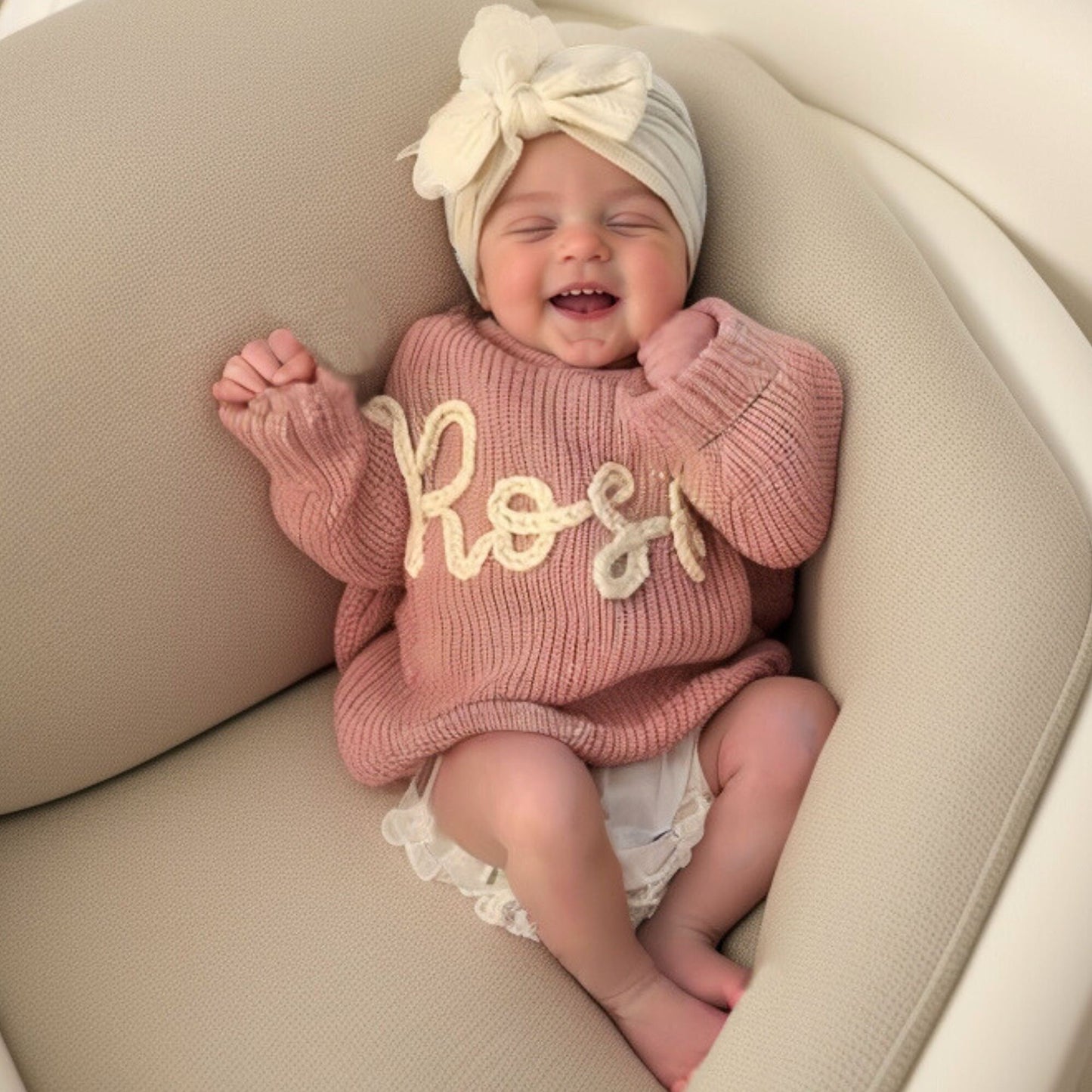 Personalized Baby Sweater with Hand-Embroidered Name