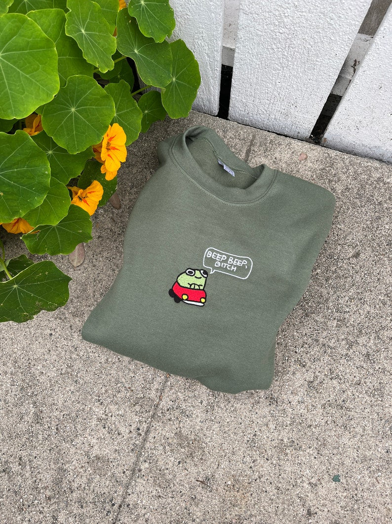 Frog embroidered crewneck sweatshirt funny cottage core frog lover silly gift