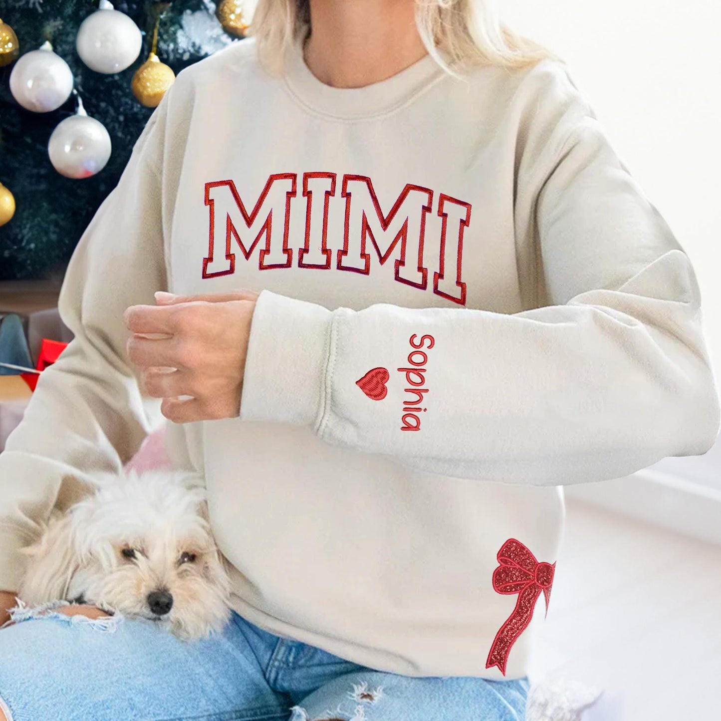 Custom Merry Sweatshirt, Embroidered Two Side Bows Cut-Out Sweatshirt
