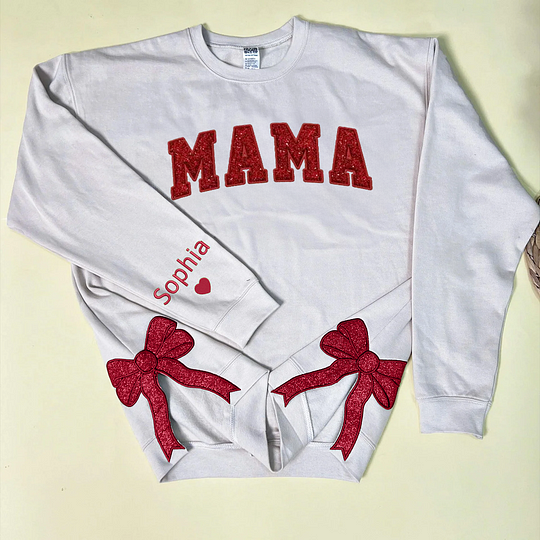 Custom Merry Sweatshirt, Embroidered Two Side Bows Cut-Out Sweatshirt