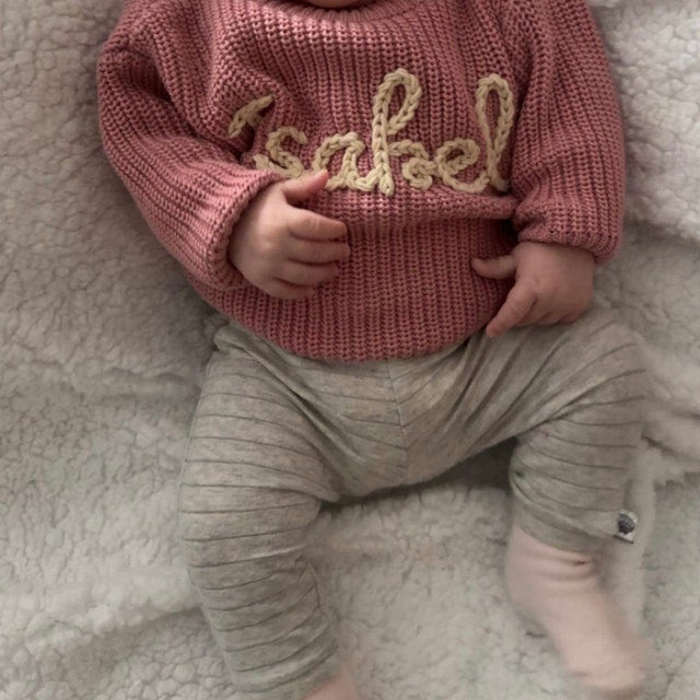 Personalized Baby Sweater with Hand-Embroidered Name