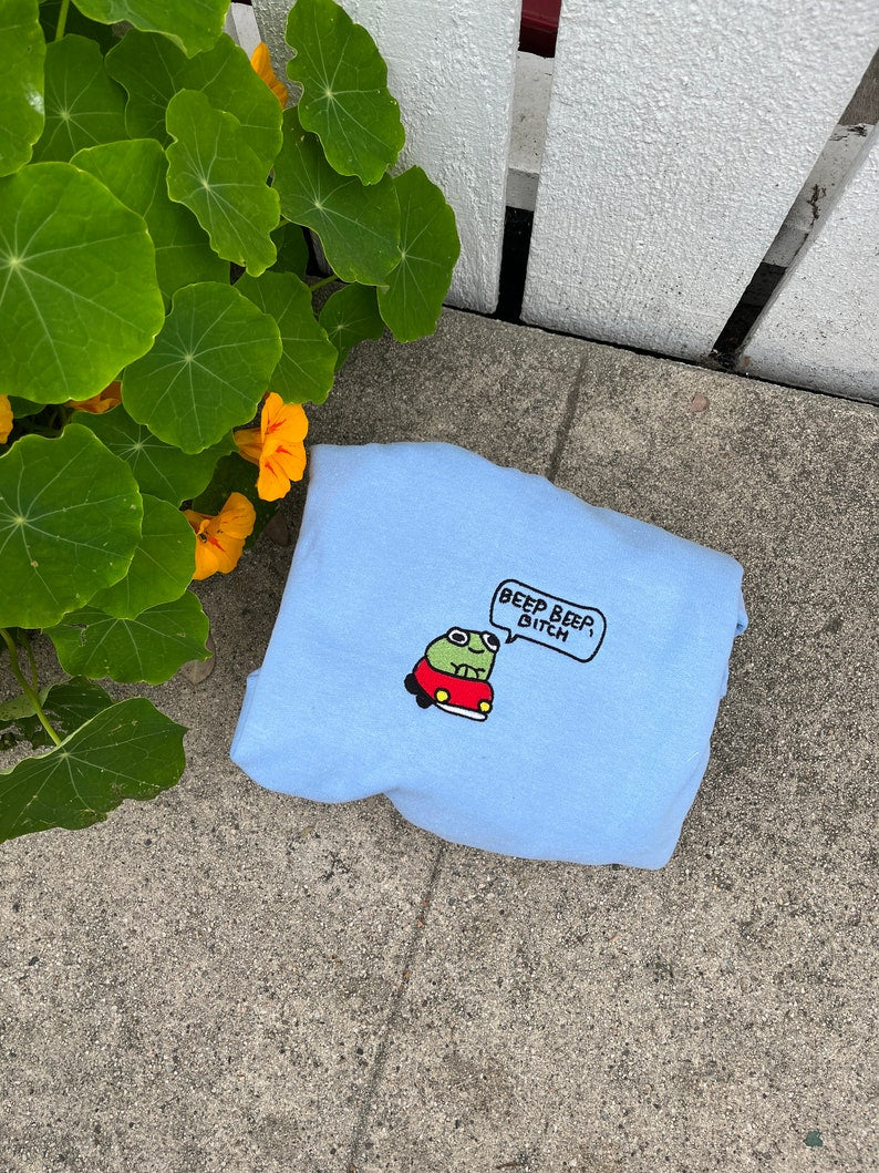 Frog embroidered crewneck sweatshirt funny cottage core frog lover silly gift