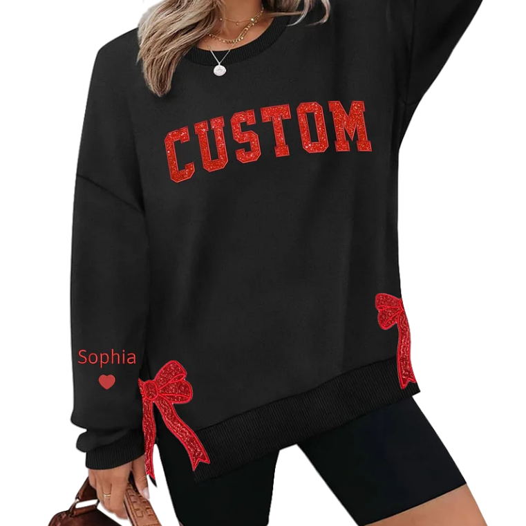 Custom Merry Sweatshirt, Embroidered Two Side Bows Cut-Out Sweatshirt