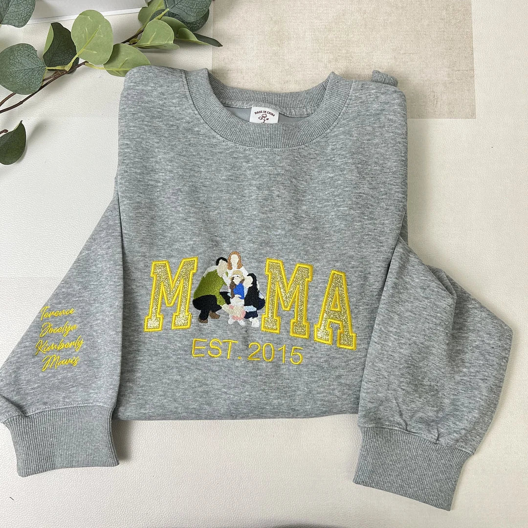 Custom Embroidered Family Photo Glitter Sweatshirt