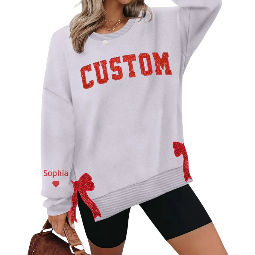 Custom Merry Sweatshirt, Embroidered Two Side Bows Cut-Out Sweatshirt