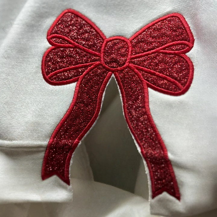 Custom Merry Sweatshirt, Embroidered Two Side Bows Cut-Out Sweatshirt
