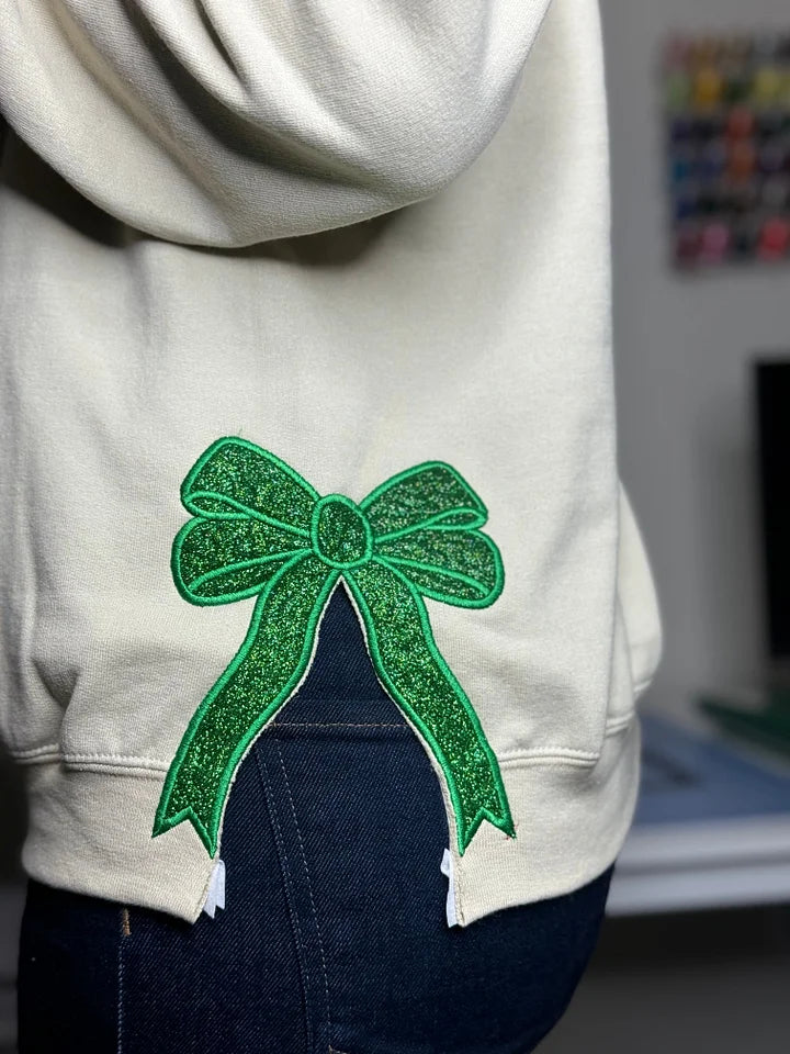 Custom Merry Sweatshirt, Embroidered Two Side Bows Cut-Out Sweatshirt