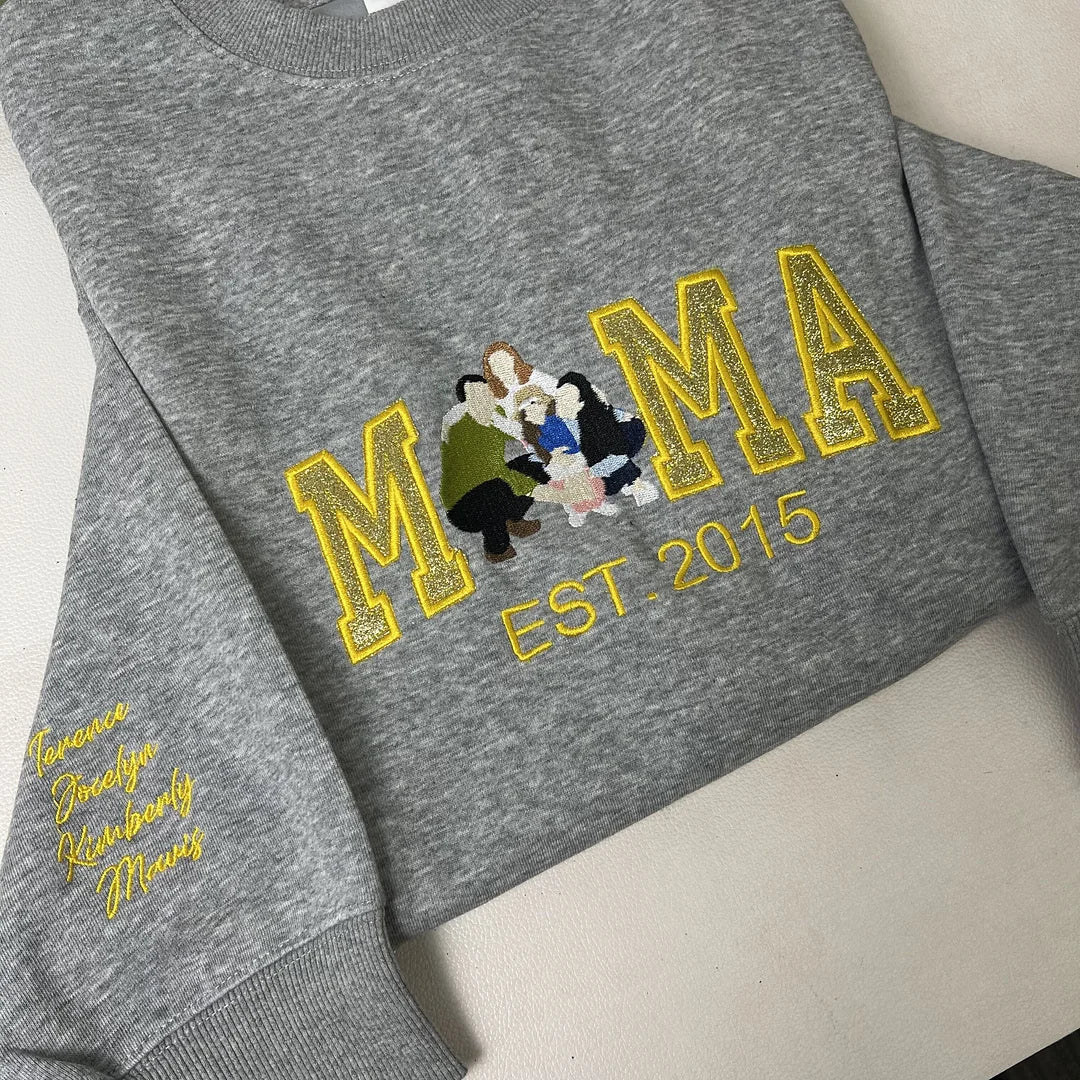 Custom Embroidered Family Photo Glitter Sweatshirt