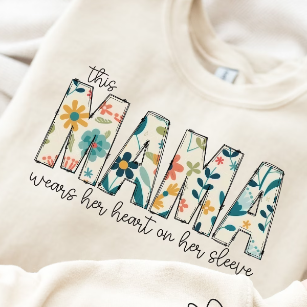 This Mama Wears Her Heart On Her Sleeve - Family Personalized Custom Sweatshirt