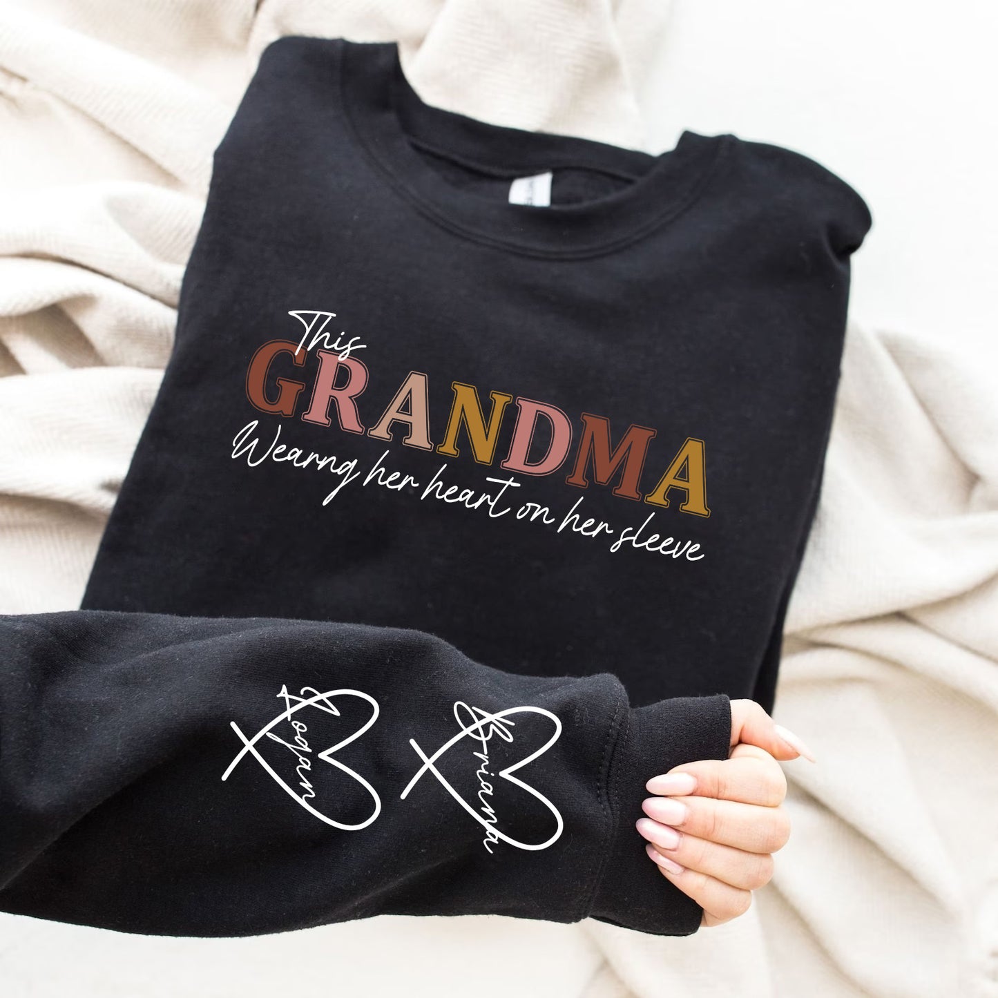 This Mama Wears Her Heart On Her Sleeve - Family Personalized Custom Sweatshirt