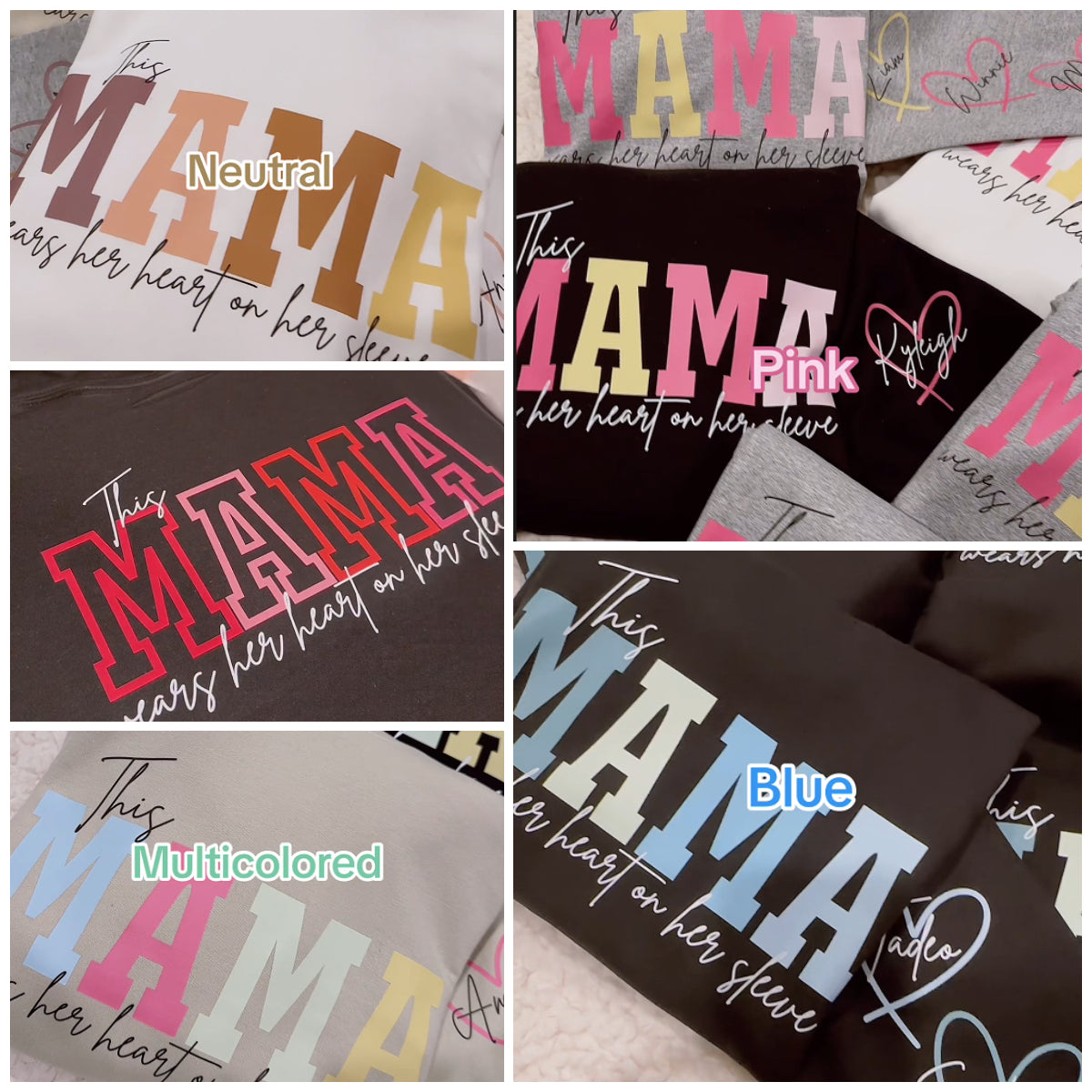 This Mama Wears Her Heart On Her Sleeve - Family Personalized Custom Sweatshirt