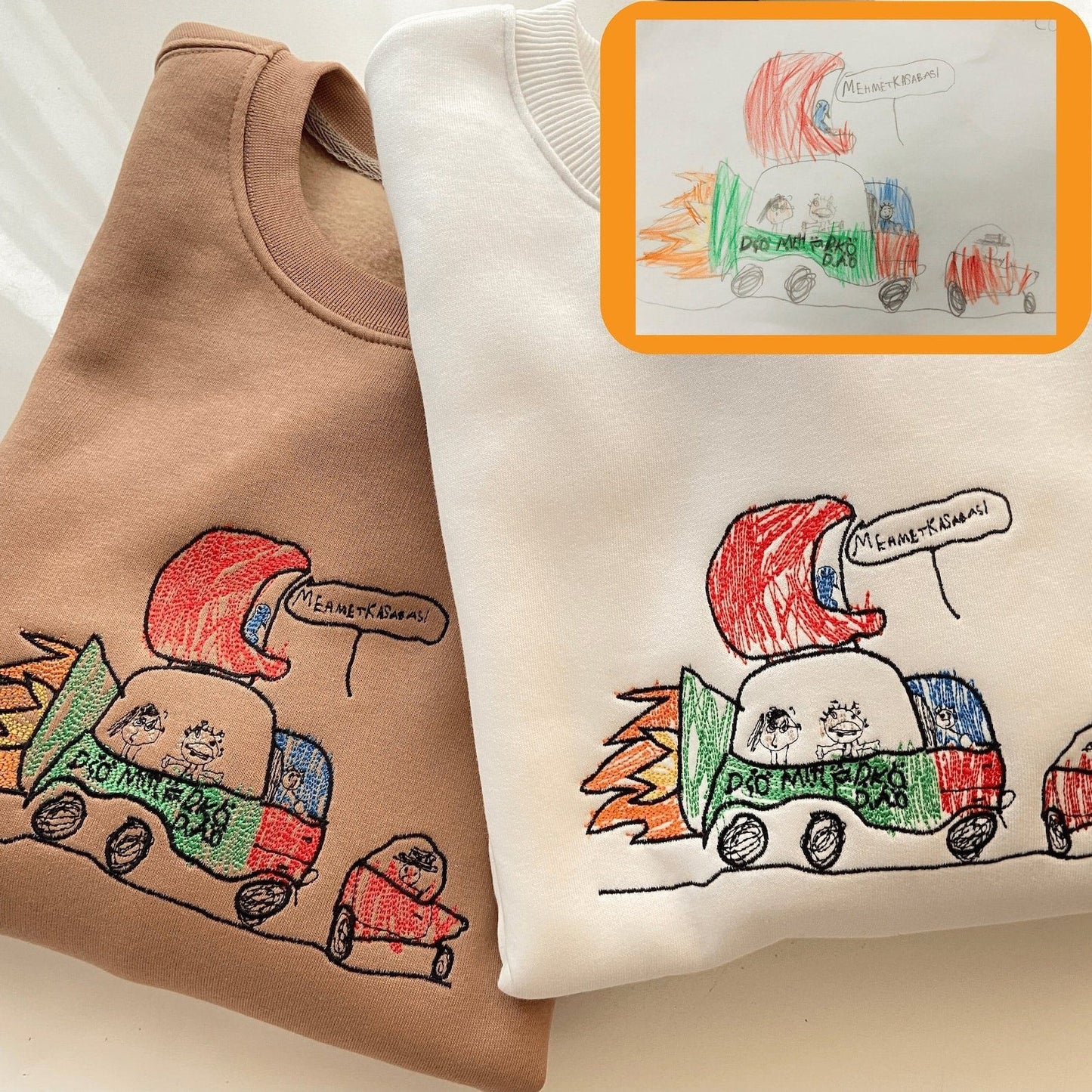 Custom Embroidered Kids Drawing Artwork Sweatshirt, Hoodie, Custom Kids Photo Drawing, Personalized Unique Gift for Moms, Dads, Grandparents