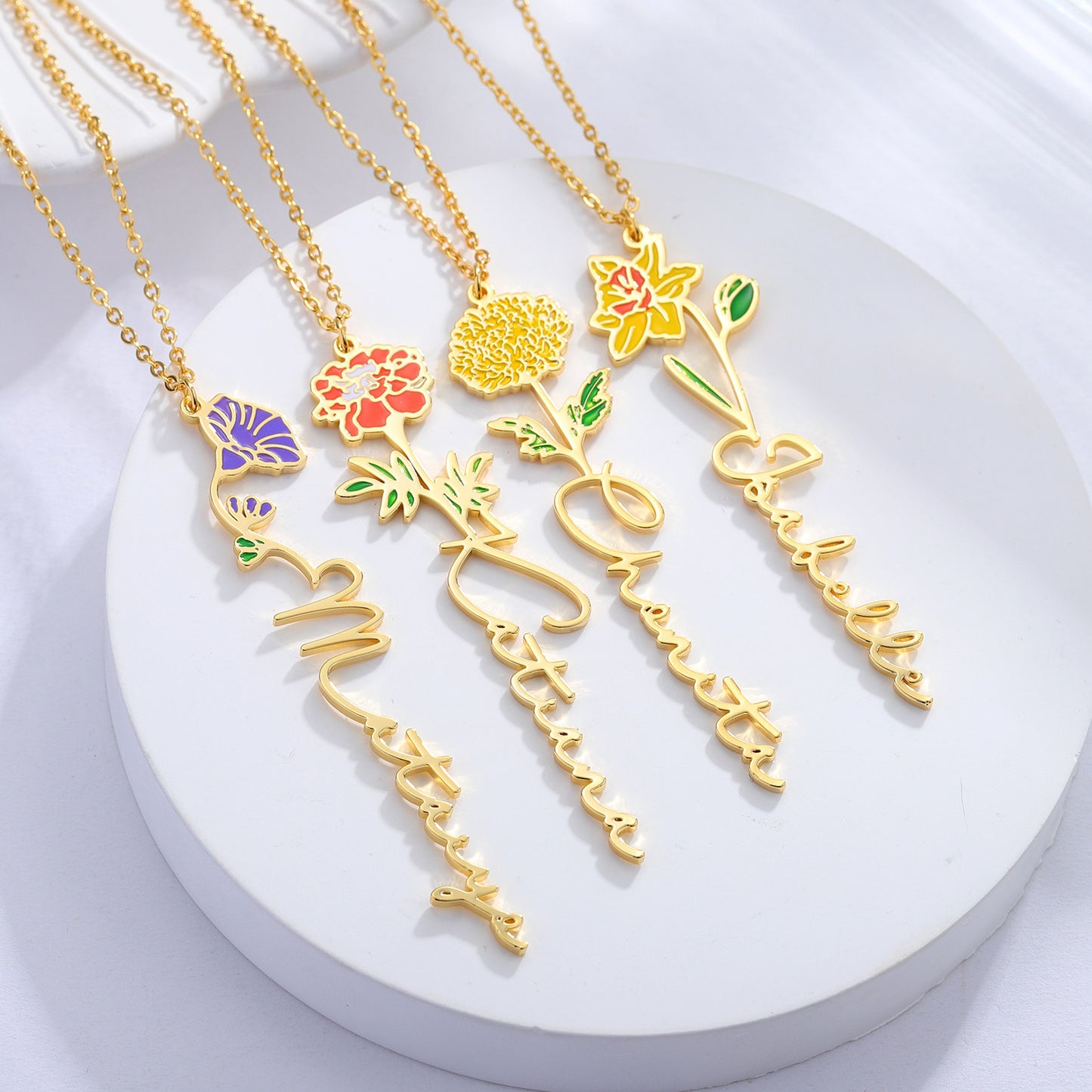 Personalized February Birth Flower Necklace Custom Name Epoxy Necklace Gifts For Her