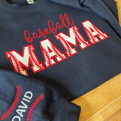 Embroidered Baseball Mama Crewneck Sweatshirt