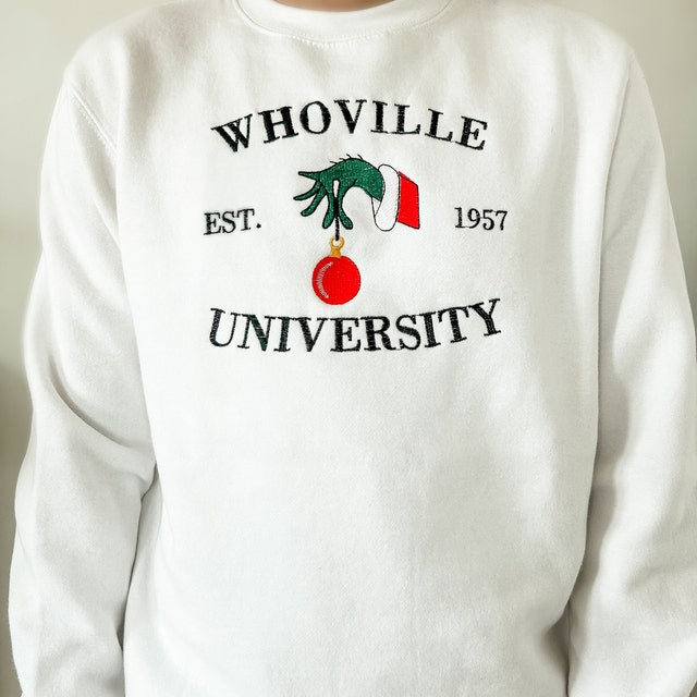 Christmas Sweatshirt, Christmas Whoville University Embroidered Sweatshirt