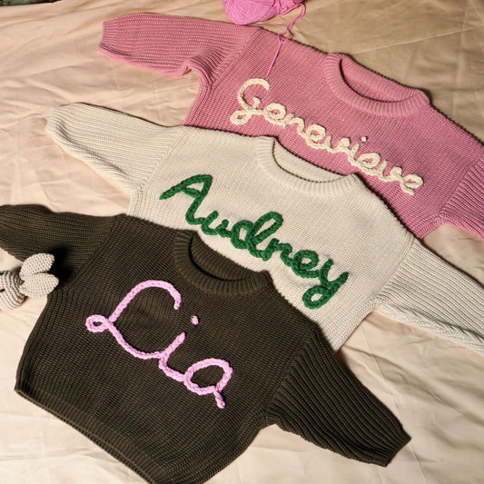 Personalized Baby Sweater with Hand-Embroidered Name