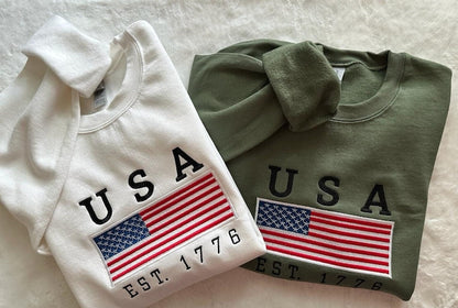 Custom USA EST 1776 Embroidery Sweatshirt, US Flag Sweatshirt