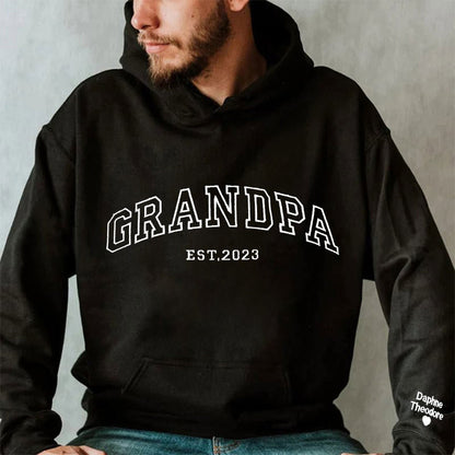 Personalized Dad Grandpa Embroidered Sweatshirt With Kids Names On Sleeve