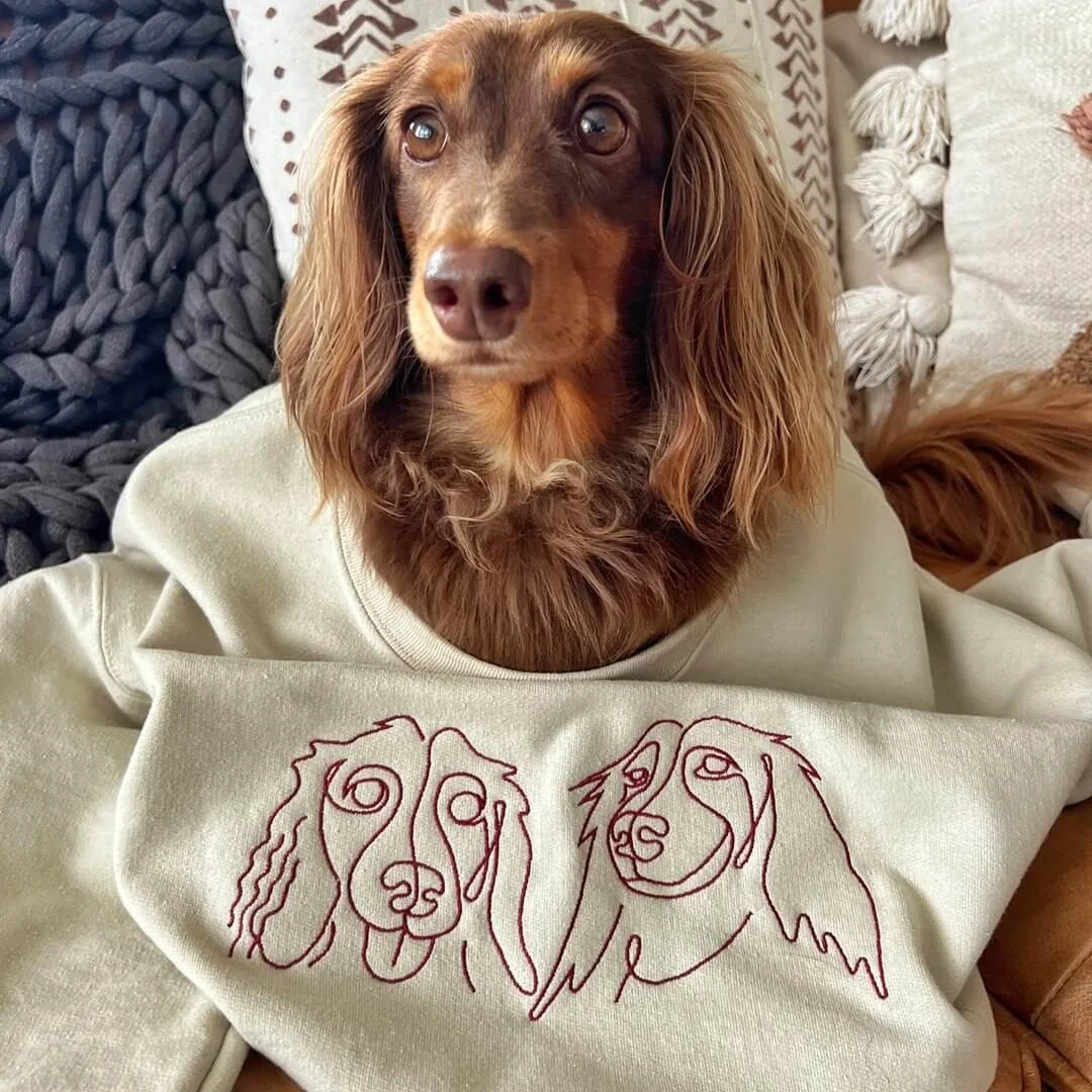 Custom Pet Face Line Drawing Embroidered Sweatshirts/Hoodies