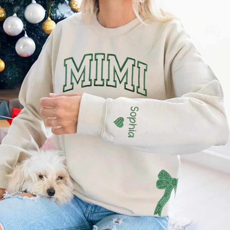 Custom Merry  Sweatshirt, Embroidered Two Side Bows Cut-Out Sweatshirt