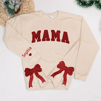 Custom Merry  Sweatshirt, Embroidered Two Side Bows Cut-Out Sweatshirt