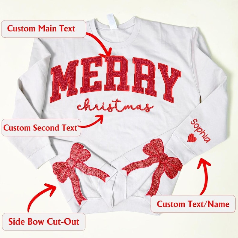 Merry Side Bow Cut-Out Sweatshirt With Glitter