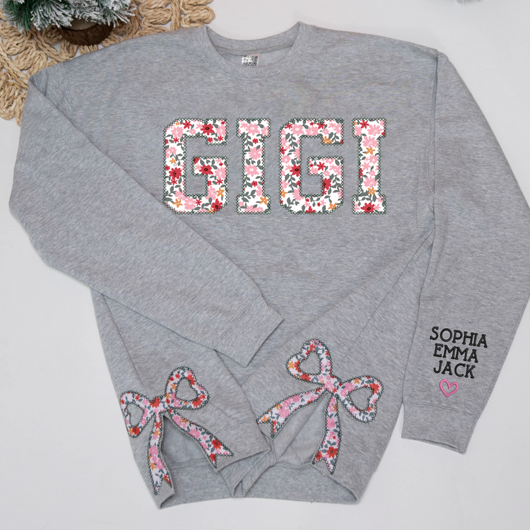 Embroidered Applique Side Bow Sweatshirt, Hoodie