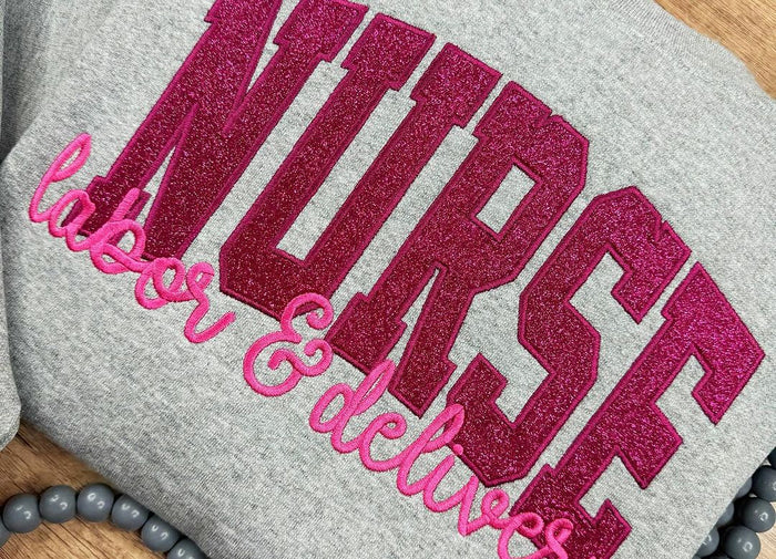 Custom Nurse Glitter Embroidered Sweatshirt