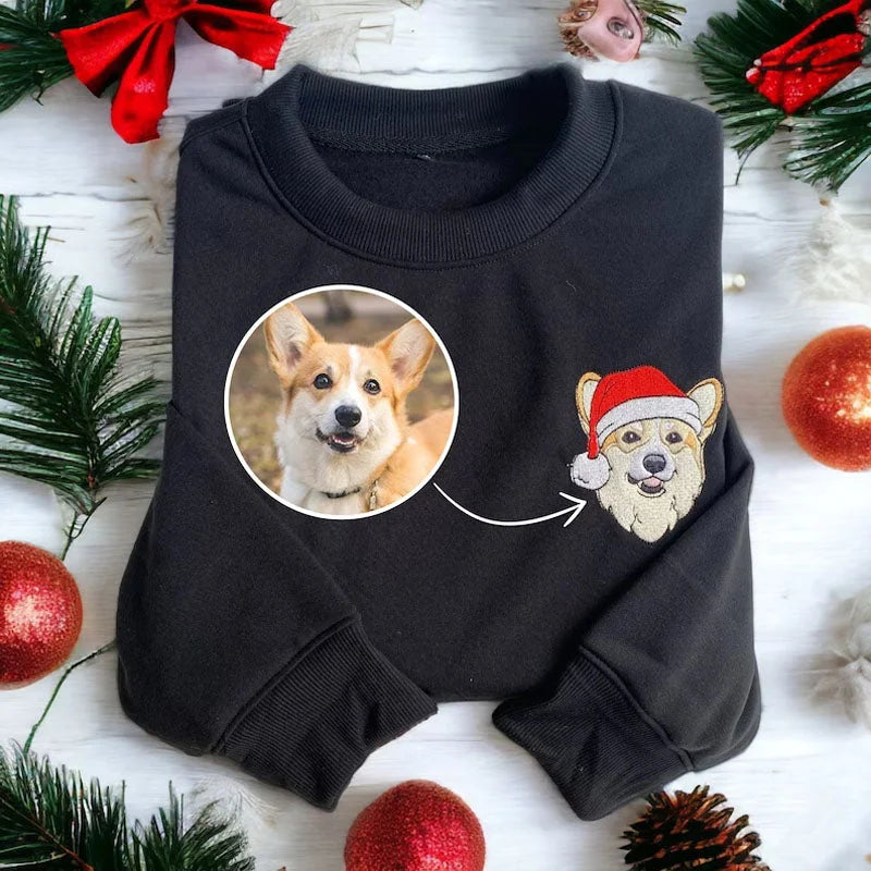 Embroidered Pet's Face Christmas Sweatshirt