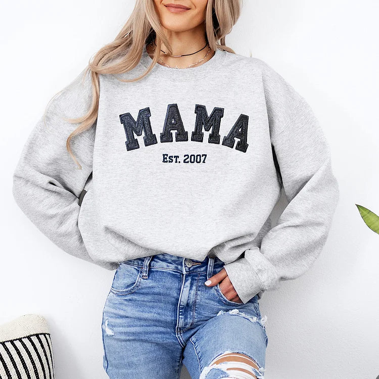 Personalized Mama EST Embroidered Glitter Sweatshirt With Kids Names