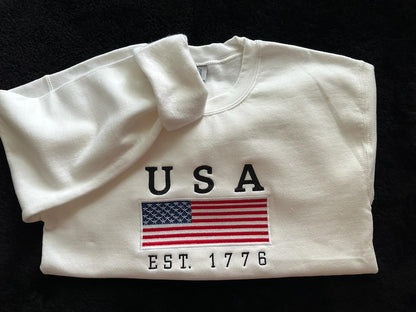 Custom USA EST 1776 Embroidery Sweatshirt, US Flag Sweatshirt