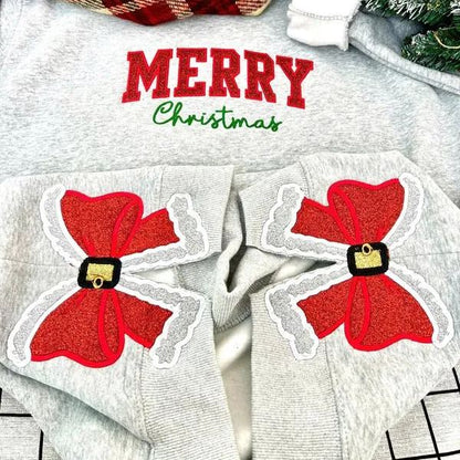 Merry Christmas Red Side Bow Embroidered Sweatshirt