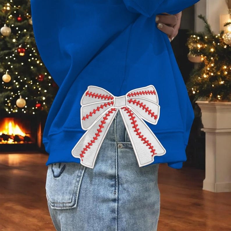 Custom Embroidery Baseball Side Bow Cut-Out Sweatshirt With Kids Name