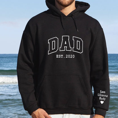 Personalized Dad Grandpa Embroidered Sweatshirt With Kids Names On Sleeve