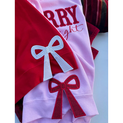 'Merry and Bright' Embroidered Side Bow Cut-Out Sweatshirt