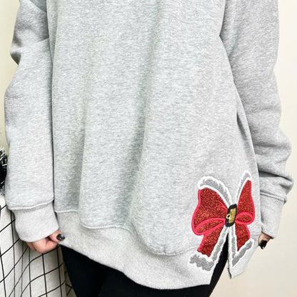 Merry Christmas Red Side Bow Embroidered Sweatshirt