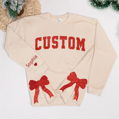 Custom Merry  Sweatshirt, Embroidered Two Side Bows Cut-Out Sweatshirt