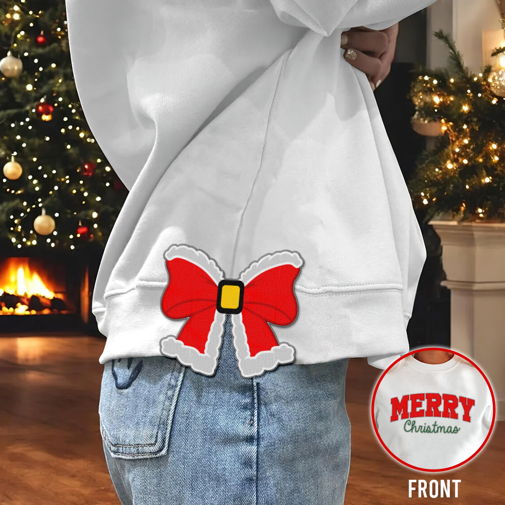 Merry Christmas Red Side Bow Embroidered Sweatshirt