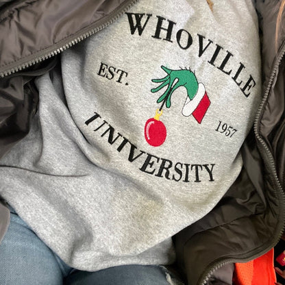 Christmas Sweatshirt, Christmas Whoville University Embroidered Sweatshirt