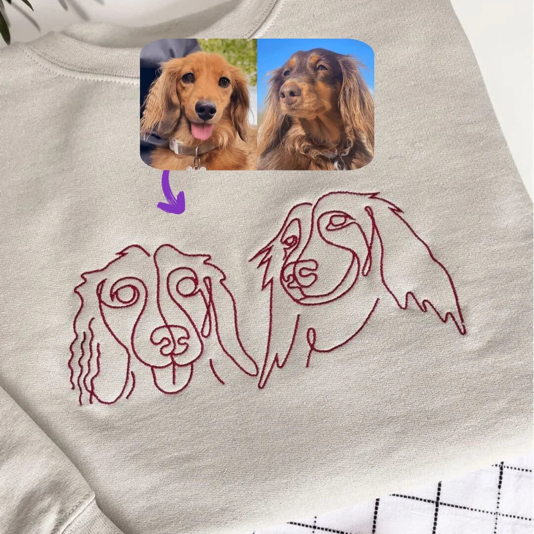 Custom Pet Face Line Drawing Embroidered Sweatshirts/Hoodies