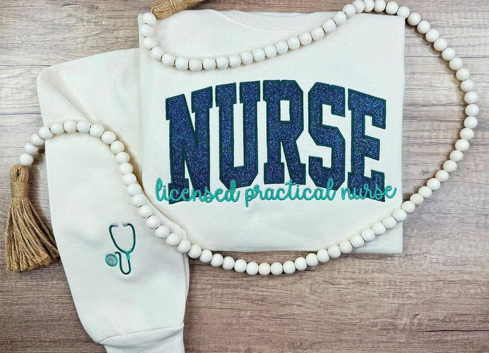 Custom Nurse Glitter Embroidered Sweatshirt