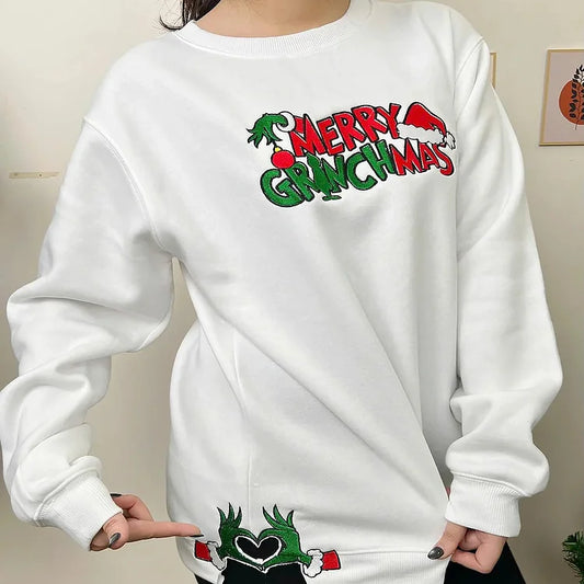 Merry Christmas Side Bow Embroidery Sweatshirt