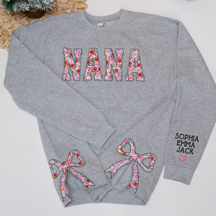 Embroidered Applique Side Bow Sweatshirt, Hoodie