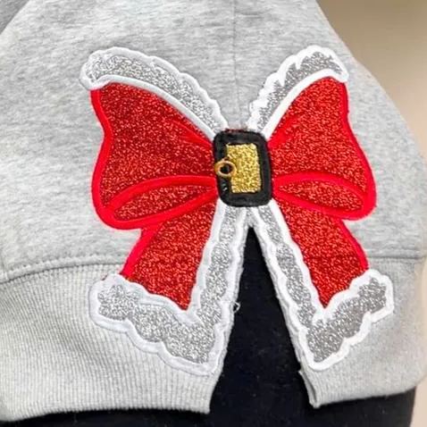 Merry Christmas Red Side Bow Embroidered Sweatshirt