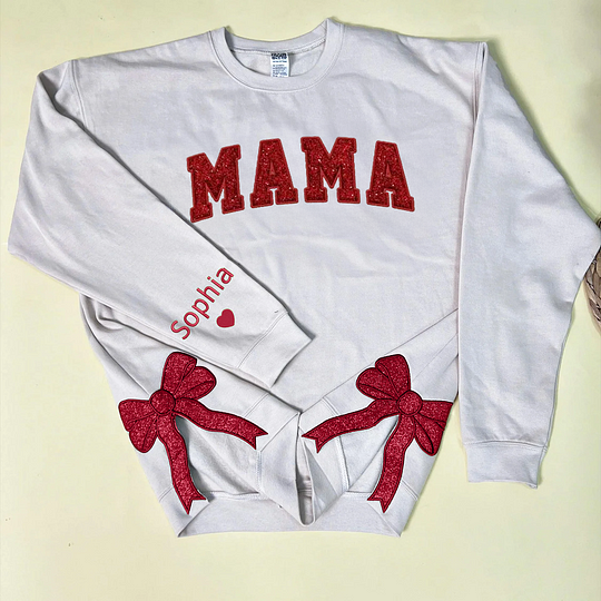 Custom Merry  Sweatshirt, Embroidered Two Side Bows Cut-Out Sweatshirt