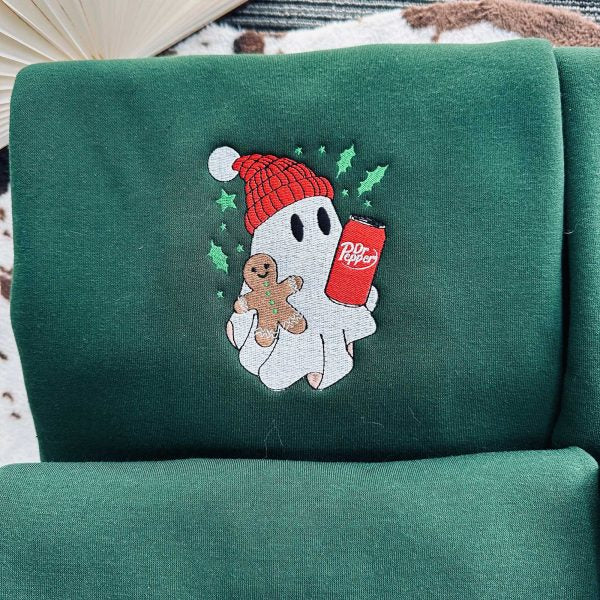 Personalized Christmas Ghost Drinking Embroidered Sweatshirt