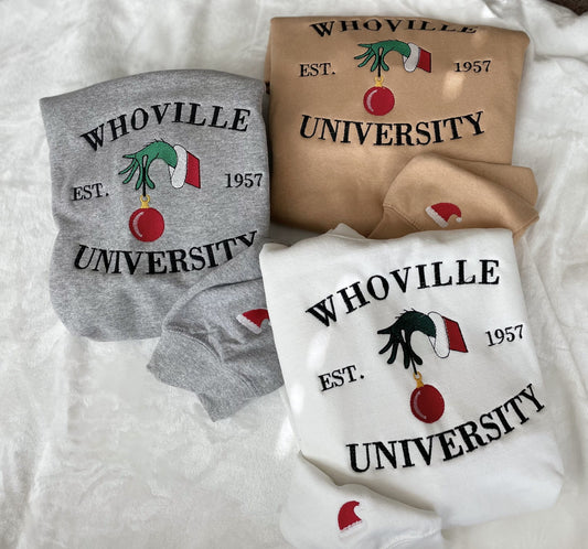 Christmas Sweatshirt, Christmas Whoville University Embroidered Sweatshirt